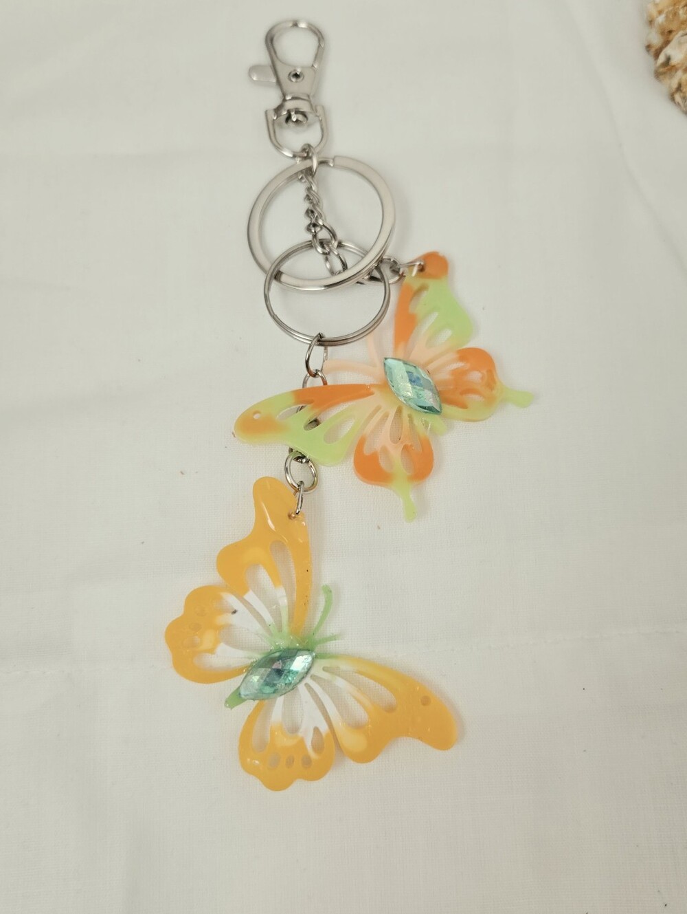 Butterfly Resin Keychain Bag Charm - Orange and Green